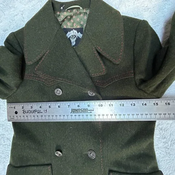 Vintage Loden Wasserabstossend Double Breasted CoatLined Womens